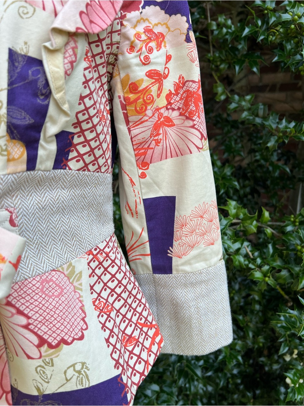 Anthropologie elevenses Floral Patchwork Wrap Blazer in Purple & Cream 8 - Picture 4 of 16